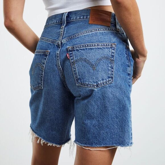 Levi's® Premium 501® MID THIGH WOMEN'S SHORTS Long Jean Denim Raw Hem - Picture 1 of 4